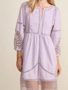 Vineyard Vines Open Stitch Inset Long Sleeve Dress MEDIUM, 100% cotton, Lavender